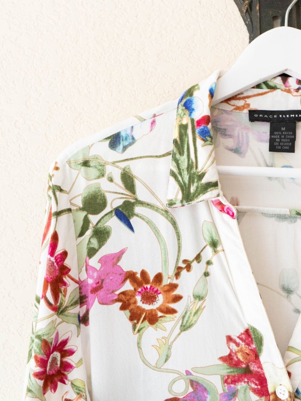 Grace Elements Floral Tunic Womens Medium Tiered Ruffle Hem Boho Rayon Blouse - Picture 4 of 14